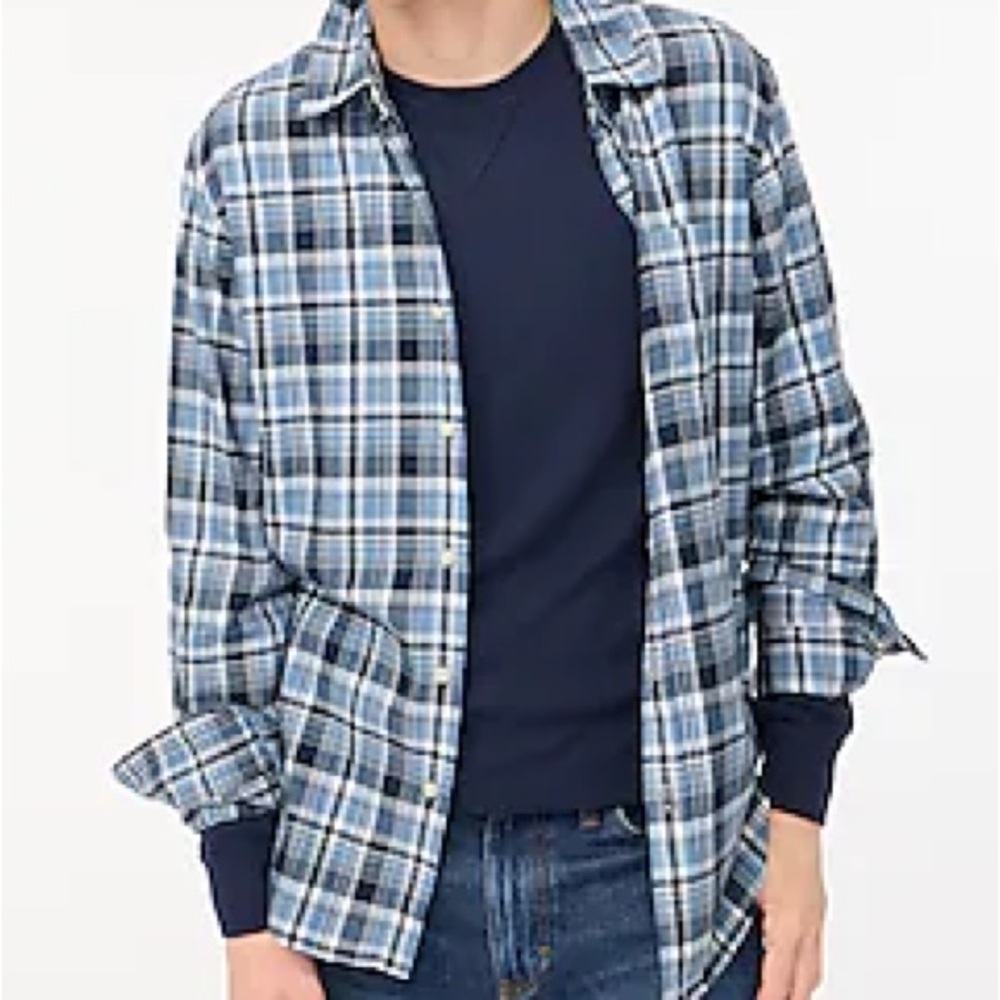 J. Crew Casual Flannel Blue and White Button Down Shirt - Picture 3 of 5